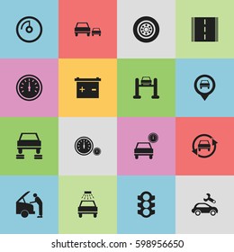 Set Of 16 Editable Traffic Icons. Includes Symbols Such As Car Lave, Speed Control, Auto Service And More. Can Be Used For Web, Mobile, UI And Infographic Design.