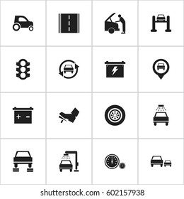 Set Of 16 Editable Traffic Icons. Includes Symbols Such As Stoplight, Car Lave, Treadle And More. Can Be Used For Web, Mobile, UI And Infographic Design.