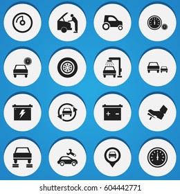 Set Of 16 Editable Traffic Icons. Includes Symbols Such As Pointer, Vehicle Car, Speed Control And More. Can Be Used For Web, Mobile, UI And Infographic Design.