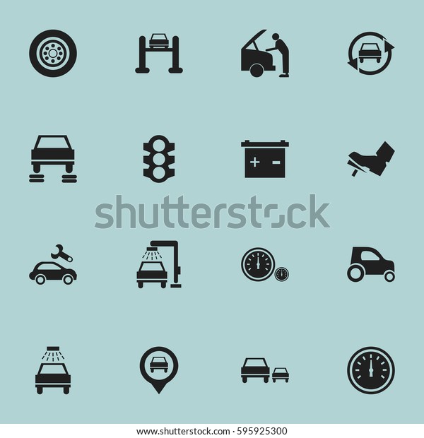 Set Of 16 Editable Traffic\
Icons. Includes Symbols Such As Auto Repair, Vehicle Car,\
Automotive Fix And More. Can Be Used For Web, Mobile, UI And\
Infographic Design.