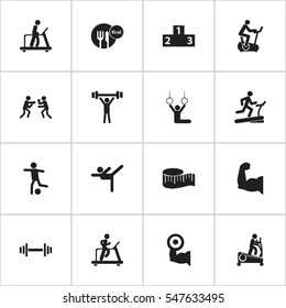 Set Of 16 Editable Training Icons. Includes Symbols Such As Jogging, Instruction Male, Healthy Food And More. Can Be Used For Web, Mobile, UI And Infographic Design.