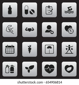 Set Of 16 Editable Training Icons. Includes Symbols Such As Date Plan, Strong Love, Questionnaire And More. Can Be Used For Web, Mobile, UI And Infographic Design.