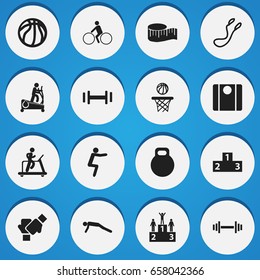 Set Of 16 Editable Training Icons. Includes Symbols Such As Cloth Ruler, Gauntlet, Basket Play And More. Can Be Used For Web, Mobile, UI And Infographic Design.