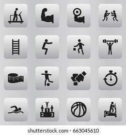 Set Of 16 Editable Training Icons. Includes Symbols Such As Fight, Stairway, Instruction Male And More. Can Be Used For Web, Mobile, UI And Infographic Design.