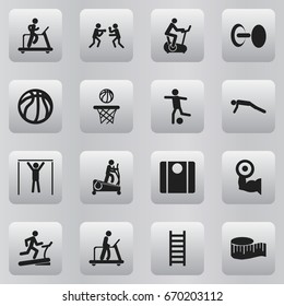Set Of 16 Editable Training Icons. Includes Symbols Such As Jogging, Executing Running, Racetrack Training And More. Can Be Used For Web, Mobile, UI And Infographic Design.