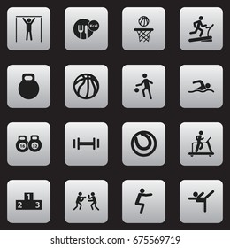 Set Of 16 Editable Training Icons. Includes Symbols Such As Workout, Street Workout, Acrobatics And More. Can Be Used For Web, Mobile, UI And Infographic Design.