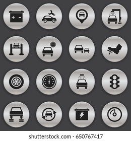 Set Of 16 Editable Transport Icons. Includes Symbols Such As Automobile, Pointer, Auto Repair And More. Can Be Used For Web, Mobile, UI And Infographic Design.