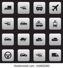 Set Of 16 Editable Transport Icons. Includes Symbols Such As Weapon, Chopper, Automobile And More. Can Be Used For Web, Mobile, UI And Infographic Design.