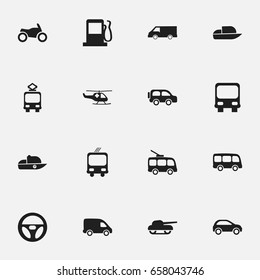 Set Of 16 Editable Transport Icons. Includes Symbols Such As Cable Railway, Tour Bus, Transportation And More. Can Be Used For Web, Mobile, UI And Infographic Design.