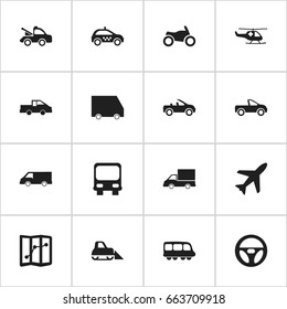 Set Of 16 Editable Transport Icons. Includes Symbols Such As Camion, Van, Auto And More. Can Be Used For Web, Mobile, UI And Infographic Design.