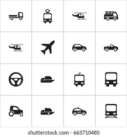 Set Of 16 Editable Transport Icons. Includes Symbols Such As Emergency Copter, Lorry, Autobus And More. Can Be Used For Web, Mobile, UI And Infographic Design.