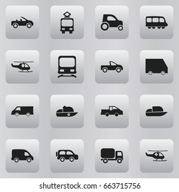 Set Of 16 Editable Transport Icons. Includes Symbols Such As Delivery, Vessel, Carriage And More. Can Be Used For Web, Mobile, UI And Infographic Design.