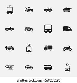 Set Of 16 Editable Transport Icons. Includes Symbols Such As Delivery, Truck, Tramcar And More. Can Be Used For Web, Mobile, UI And Infographic Design.