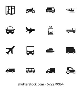 Set Of 16 Editable Transport Icons. Includes Symbols Such As Tramcar, Van, Motorbike And More. Can Be Used For Web, Mobile, UI And Infographic Design.