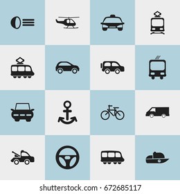 Set Of 16 Editable Transport Icons. Includes Symbols Such As Cycle, Van, Shipping And More. Can Be Used For Web, Mobile, UI And Infographic Design.