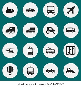 Set Of 16 Editable Transport Icons. Includes Symbols Such As Travel Pickup, Part Of Car, Transportation And More. Can Be Used For Web, Mobile, UI And Infographic Design.