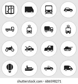 Set Of 16 Editable Transport Icons. Includes Symbols Such As Tramcar, Service Car, Suv And More. Can Be Used For Web, Mobile, UI And Infographic Design.