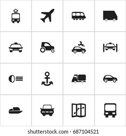 Set Of 16 Editable Transport Icons. Includes Symbols Such As Luminary, Food Transport, Motorbus And More. Can Be Used For Web, Mobile, UI And Infographic Design.