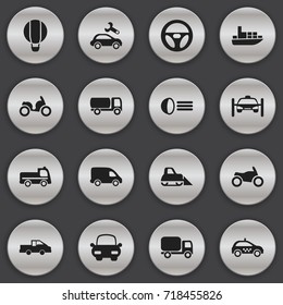Set Of 16 Editable Transport Icons. Includes Symbols Such As Luminary, Washing Auto, Airship And More. Can Be Used For Web, Mobile, UI And Infographic Design.