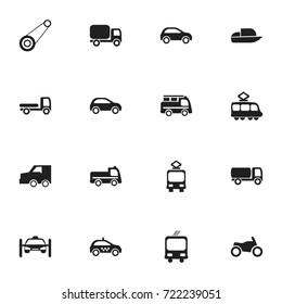 Set Of 16 Editable Transport Icons. Includes Symbols Such As Service Car, Transportation, Spyglass And More. Can Be Used For Web, Mobile, UI And Infographic Design.