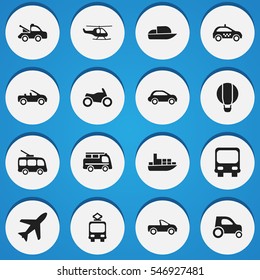 Set Of 16 Editable Transportation Icons. Includes Symbols Such As Omnibus, Motorbike, Aircraft And More. Can Be Used For Web, Mobile, UI And Infographic Design.