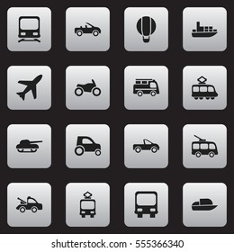 Set Of 16 Editable Transportation Icons. Includes Symbols Such As Weapon, Part Of Car, Streetcar And More. Can Be Used For Web, Mobile, UI And Infographic Design.