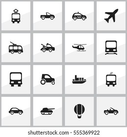 Set Of 16 Editable Transportation Icons. Includes Symbols Such As Cable Railway, Ship, Part Of Car And More. Can Be Used For Web, Mobile, UI And Infographic Design.