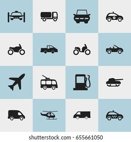 Set Of 16 Editable Transportation Icons. Includes Symbols Such As Fuel, Van, City Drive And More. Can Be Used For Web, Mobile, UI And Infographic Design.