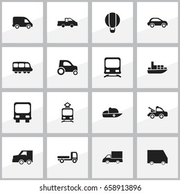 Set Of 16 Editable Transportation Icons. Includes Symbols Such As Car Vehicle, Camion, Ship And More. Can Be Used For Web, Mobile, UI And Infographic Design.