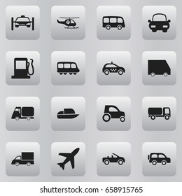 Set Of 16 Editable Transportation Icons. Includes Symbols Such As Cab, Washing Auto, Part Of Car And More. Can Be Used For Web, Mobile, UI And Infographic Design.