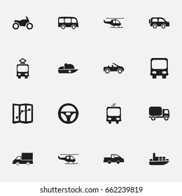 Set Of 16 Editable Transportation Icons. Includes Symbols Such As Camion, Cable Railway, Chopper And More. Can Be Used For Web, Mobile, UI And Infographic Design.