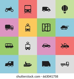 Set Of 16 Editable Transportation Icons. Includes Symbols Such As Delivery, Auto, Food Transport And More. Can Be Used For Web, Mobile, UI And Infographic Design.