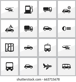 Set Of 16 Editable Transportation Icons. Includes Symbols Such As Airplane, Service Car, Repairing And More. Can Be Used For Web, Mobile, UI And Infographic Design.