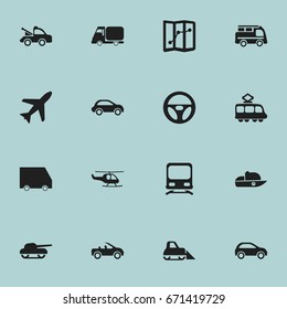 Set Of 16 Editable Transportation Icons. Includes Symbols Such As Truck, Hatchback, Lorry And More. Can Be Used For Web, Mobile, UI And Infographic Design.