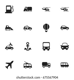 Set Of 16 Editable Transportation Icons. Includes Symbols Such As Sheriff, Automotive, Automobile And More. Can Be Used For Web, Mobile, UI And Infographic Design.