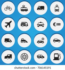 Set Of 16 Editable Transportation Icons. Includes Symbols Such As Hatchback, Taxi, Suv And More. Can Be Used For Web, Mobile, UI And Infographic Design.