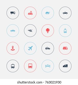 Set Of 16 Editable Transportation Icons. Includes Symbols Such As Aircraft, Repairing, Tanker And More. Can Be Used For Web, Mobile, UI And Infographic Design.
