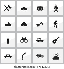Set Of 16 Editable Travel Icons. Includes Symbols Such As Peak, Fever, Lantern And More. Can Be Used For Web, Mobile, UI And Infographic Design.