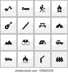 Set Of 16 Editable Travel Icons. Includes Symbols Such As Voyage Car, Peak, Refuge And More. Can Be Used For Web, Mobile, UI And Infographic Design.