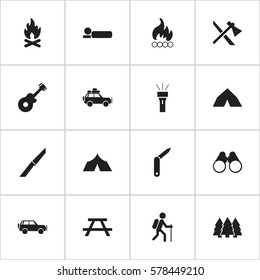 Set Of 16 Editable Travel Icons. Includes Symbols Such As Sport Vehicle, Gait, Blaze And More. Can Be Used For Web, Mobile, UI And Infographic Design.