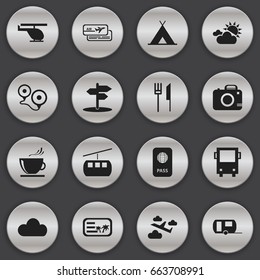 Set Of 16 Editable Travel Icons. Includes Symbols Such As Cup, Cableway, Destination And More. Can Be Used For Web, Mobile, UI And Infographic Design.