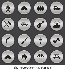 Set Of 16 Editable Trip Icons. Includes Symbols Such As Fever, Voyage Car, Refuge And More. Can Be Used For Web, Mobile, UI And Infographic Design.