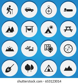 Set Of 16 Editable Trip Icons. Includes Symbols Such As Position, Gait, Trip And More. Can Be Used For Web, Mobile, UI And Infographic Design.