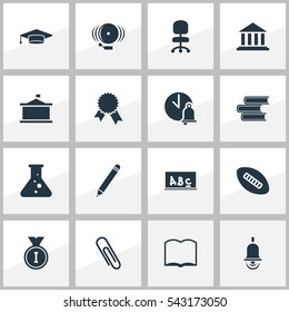 Set Of 16 Editable University Icons. Includes Symbols Such As Alarm Bell, Book, Museum And More. Can Be Used For Web, Mobile, UI And Infographic Design.
