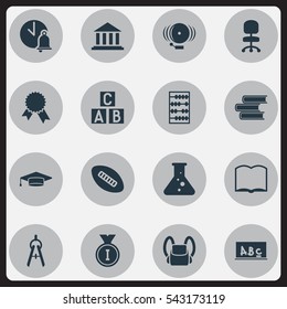 Set Of 16 Editable University Icons. Includes Symbols Such As Work Seat, Graduate, First Place And More. Can Be Used For Web, Mobile, UI And Infographic Design.