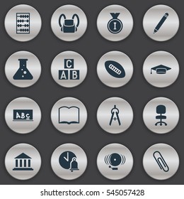 Set Of 16 Editable University Icons. Includes Symbols Such As Alphabet Cube, Arithmetic, Graduate And More. Can Be Used For Web, Mobile, UI And Infographic Design.