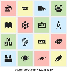 Set Of 16 Editable University Icons. Includes Symbols Such As Mind, Distance Learning, Schoolbag And More. Can Be Used For Web, Mobile, UI And Infographic Design.