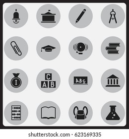 Set Of 16 Editable University Icons. Includes Symbols Such As Arithmetic, Book, School Board And More. Can Be Used For Web, Mobile, UI And Infographic Design.