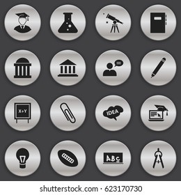 Set Of 16 Editable University Icons. Includes Symbols Such As Courtroom, Thinking Man, Mind And More. Can Be Used For Web, Mobile, UI And Infographic Design.