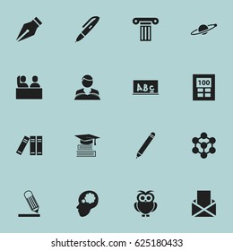 Set Of 16 Editable University Icons. Includes Symbols Such As Pillar, Molecule, Writing And More. Can Be Used For Web, Mobile, UI And Infographic Design.